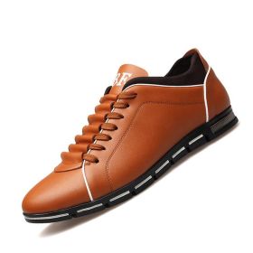 Spring Autumn New Men Shoes Casual Sneakers Fashion Solid Leather Shoes Formal Business Sport Flat Round Toe Light Breathable (Shoe Size: 42, Color: Orange)
