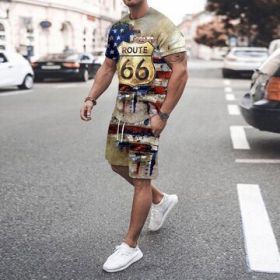 3D T-shirt digital printing short-sleeved shorts suit men's casual beach pants two-piece set (Color: ZT05, size: XL)