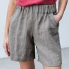 Cotton Linen Solid Shorts Female Elastic Waist Knee-length Pocket Short Women 2021 Summer Fashion Thin Soft Women's Homewear