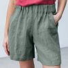 Cotton Linen Solid Shorts Female Elastic Waist Knee-length Pocket Short Women 2021 Summer Fashion Thin Soft Women's Homewear