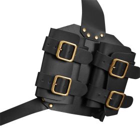 Medieval Retro Sword Shoulder Back Sheath Frog Holder for Adult Men Warrior Costume Rapier Leather Buckle Holster (Color: Black)